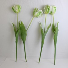 Set of 4 Large White Fake Parrot Tulips 24 Inch Artificial Flowers FLAWED