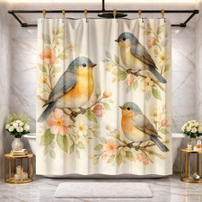 Vibrant Nature Floral Birds Shower Curtain Colorful Bathroom Decor 72x72