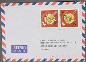 MayfairStamps Tanzania 1996 Pair Atlanta Summer Olympics to Germany Air Mail Cov