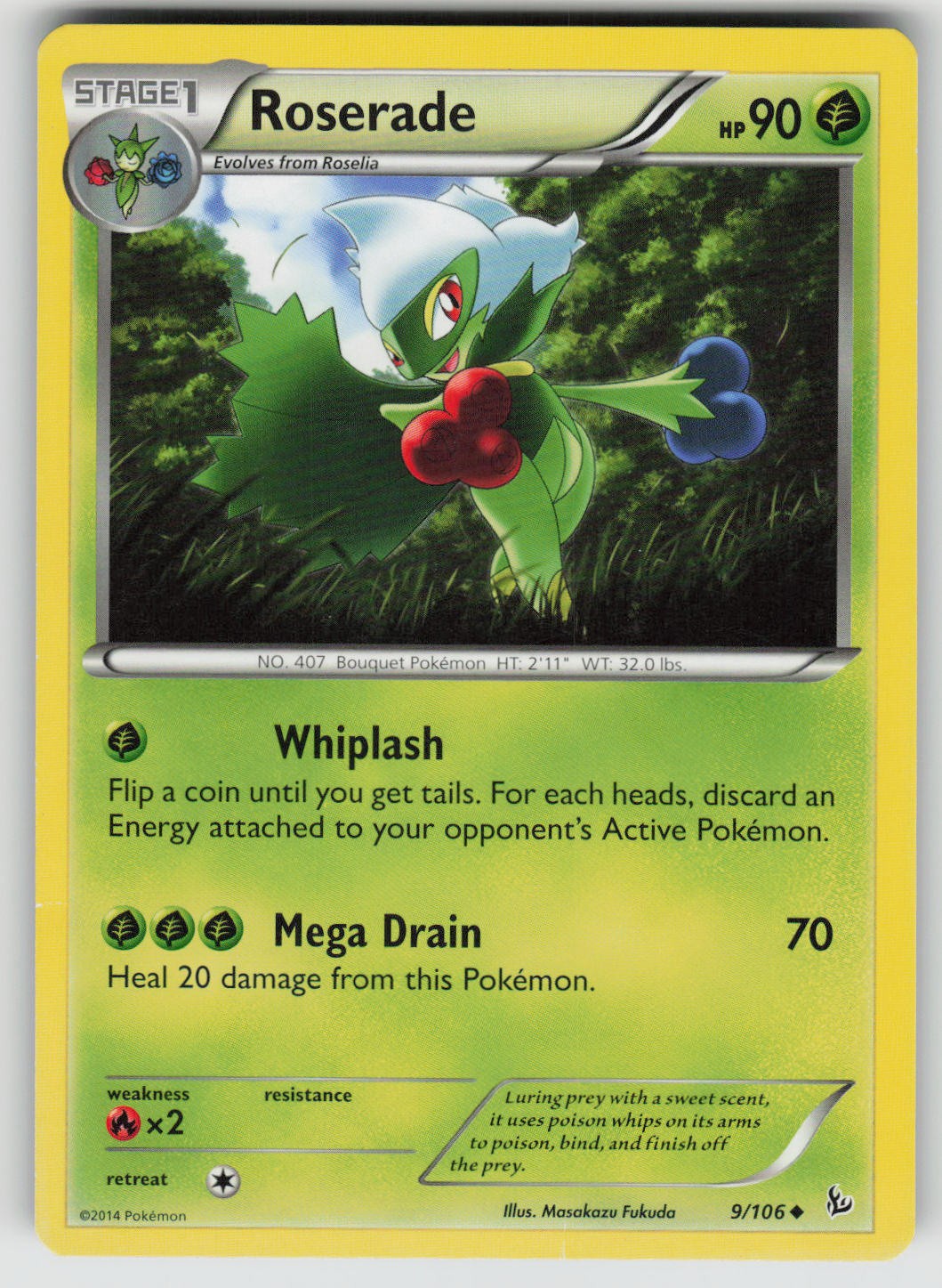 Roserade 9/106 Uncommon Flashfire Pokemon Lightly Played