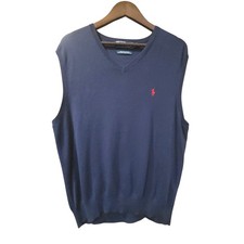 Polo Ralph Lauren Navy Blue V-Neck Pima Cotton Sweater Vest XL Red Pony Logo EUC