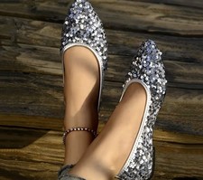 BALLET FLATS SLIP ON SZ 8 NEW WITHOUT BOX RUBBER SOLE SILVER SEQUIN SO PRETTY