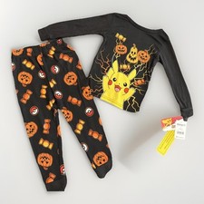 Pokemon Pikachu 2Pc Pajama Set Boys 4 Black Halloween Long Sleeve Top Pants NEW
