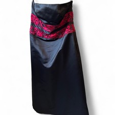 Vintage Bill Levkoff Black & Red Beaded Satin Gown Dress Plus Size 20 Y2K Formal