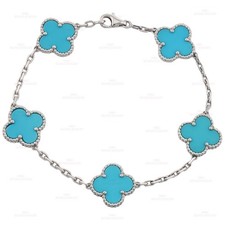 VAN CLEEF & ARPELS Vintage Alhambra Turquoise 18k White Gold Bracelet Box COA