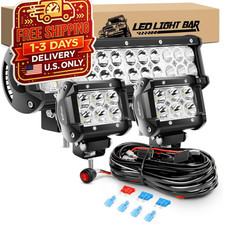 3-Pack Combo LED Light Bar Pods w/ 3-Lead Wiring Harness Kit