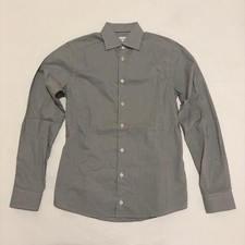 Eton Shirt Mens 15 34/35 Gray Gingham Dress Long Sleeve Extra Slim Spread Collar