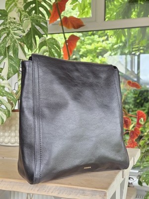 Fossil großer schwarzer Leder Rucksack Backpack Schultertasche