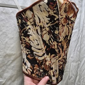 Brown Brocade Floral Tapestry Boned Corset Cincher Bustier Top Size Small