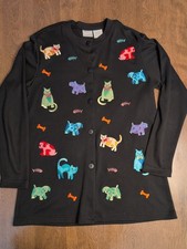 Vtg Blair Cat Dog S Embroidered Button Up Cardigan Cat Dog Grandma Teacher Vet