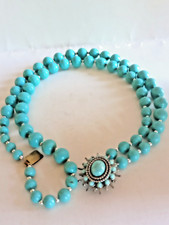 VINTAGE BLUE CZECH GLASS NECKLACE CHOKER DOUBLE STRANDS GORGES CLASP