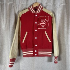 Vintage 50s Varsity Red Khaki Football Leather Wool School Bomber Jacket M