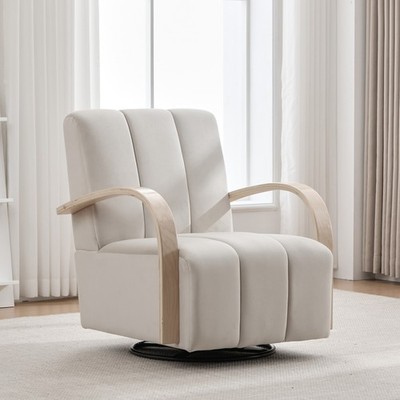 Velvet Swivel Accent Chair Lounge Chair with Solid Wood Armrests for Living Room