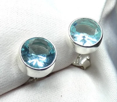 💎facettierter Blautopas Ohrstecker 925 Silber ca. 8 mm Durchmesser Aqua Blau💎 - Bild 1 von 4