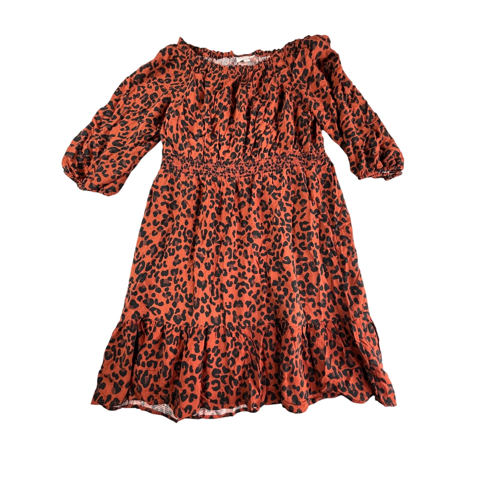 Knox Rose Dress Womens Large Orange Maxi Leopard Print Long Sleeve Flowy  NWT | eBay