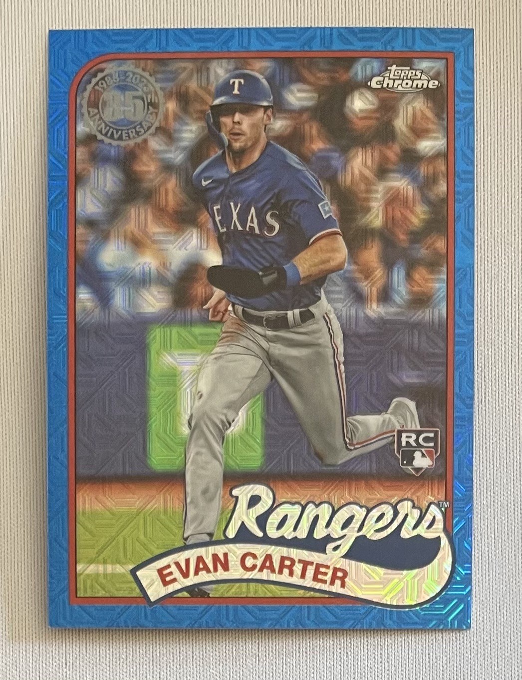 EVAN CARTER 2024 TOPPS CHROME ROOKIE SILVER PACK 35TH BLUE RC /150