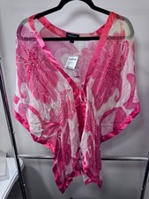 bebe 100% Silk Tie Front Butterfly Sleeve Embellished Tunic Top