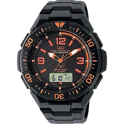 CITIZEN Q&Q MD06-315 Radio Controlled Solar Men's Watch Black Orange Japan New