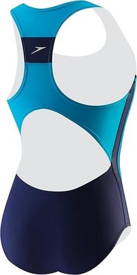 Speedo Girl's Swimsuit 1pc Infinity Splice Thick Strap Blues Girls 12 w/defect