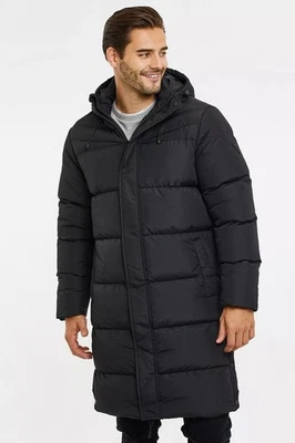 Spindle Mens Long Puffer Coat Hooded Winter Jacket Padded Longline Warm Parka - Image 1 of 3