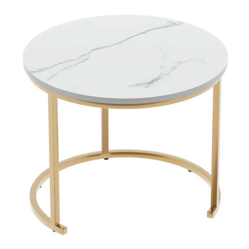 Luxury Marble Nesting Coffee Table Set of 2 Gold Metal Frame Living Room Decor - Image 3 of 4