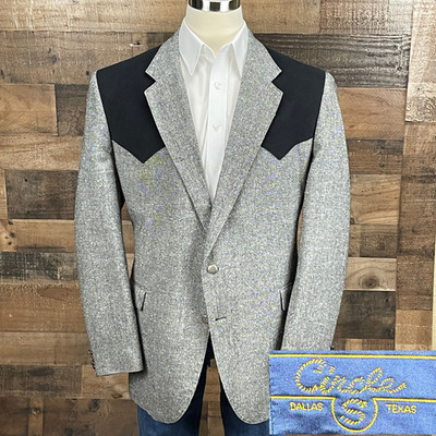 Circle S Western Blazer Mens 50L Gray Black Wool Faux Suede Sport Coat Jacket