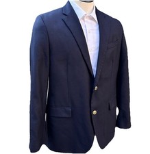 Stafford Sport Coat Blazer Men 44R Slim fit Wool poly Navy Gold Buttons