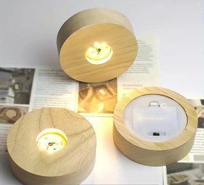 LED Leuchtsockel Holz D= 10 cm Warmweiß