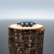 Vintage Navajo 3 Stone Turquoise Ring Sterling Silver Sz 5 SW