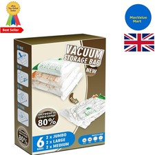 Wiederverwendbare Vakuum Aufbewahrungsbeutel - 6er Pack für Bettwäsche & Kleidung, keine Pumpe erforderlich