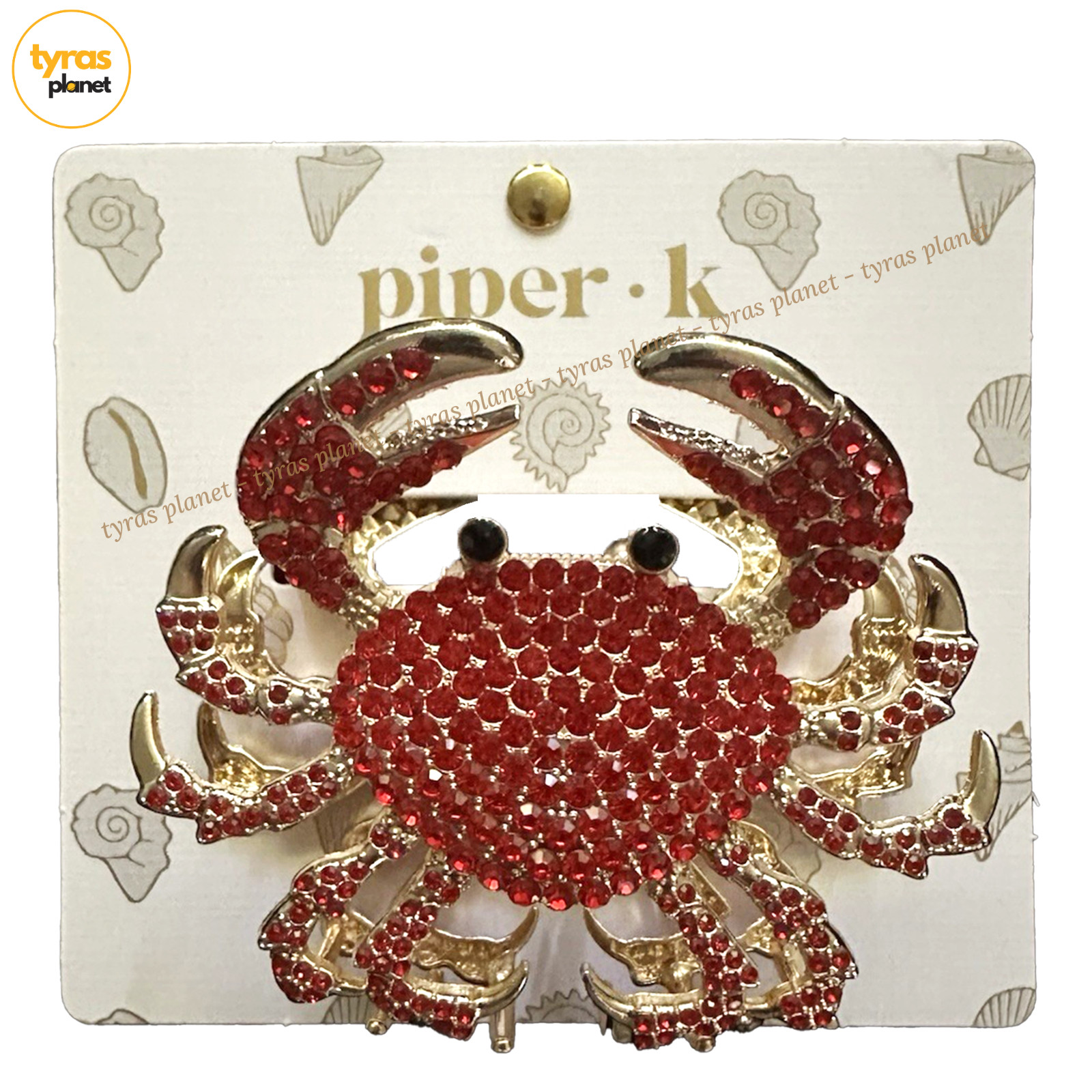 Piper K Red Crab XL Double Sided Rhinestone Gold Tone Hair Claw Clip Summer