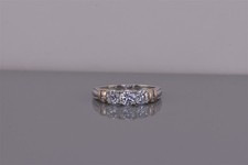 Two Tone Sterling Silver Triple Cubic Zirconia Accent Collar Band Ring 925 Sz: 7