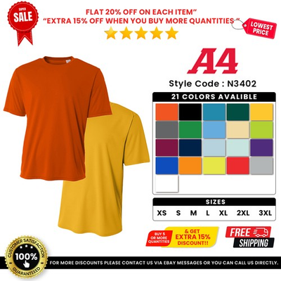 #ad #ad A4 N3402 Men#x27;s 100% 3.5oz Polyester Short Sleeve Sprint Performance T Shirt $9.46
