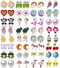 32/40 Pairs Hypoallergenic Stud Earrings for Girls Kids Stainless Steel Stud ...