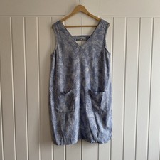 Indigo Roc Ladies Feather Print Blue Linen Blend Shift Dress Knee Length UK 14