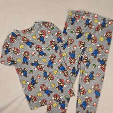 Boys Super Mario Nintendo Sleepwear Set Size 8 Gray Long Sleeve Cotton Snug