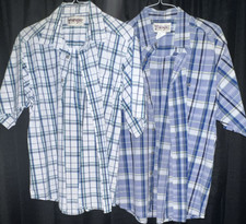 Two Wrangler Rugged Wear Plaid Button-Up Shirt Blue Green Men's XL Short Sleeve