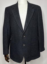 Jos A Bank Blazer Men 43L 100 Wool Charcoal Melton Patch Pockets USA Vintage