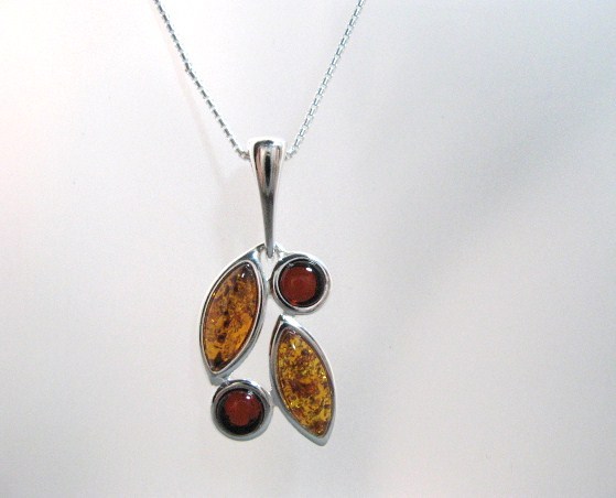 Sterling silver cluster amber pendant necklace