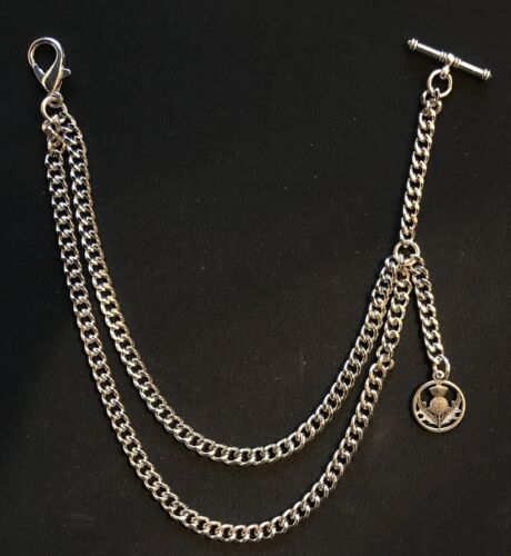 Albert pocket watch chain with a scottish thistle fob ,silver colour, 4 sizes - Picture 1 of 4