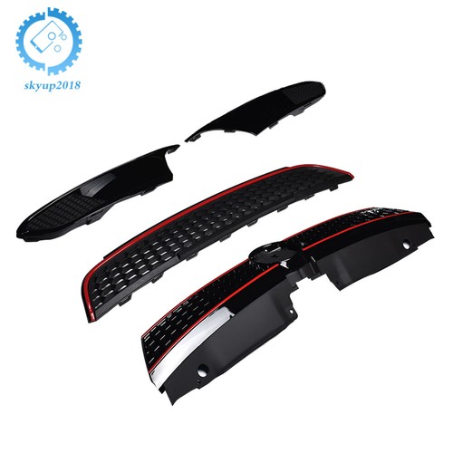 4pc Red Trim Front Upper Lower Grill For VW Jetta MK6 TDI Style W/ Beze 2011-14 - Picture 10 of 13