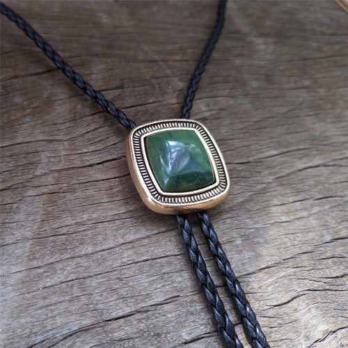 Natural Square Jade Bolo Tie Wedding Necklace Men Groomsmen Western Cowboy - 第 5/7 張圖片