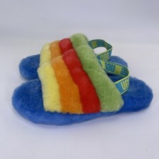 UGG Fluff Yeah Slide Kids Fuzzy Rainbow Slipper Sandal Strap 1116570K Youth Sz 5
