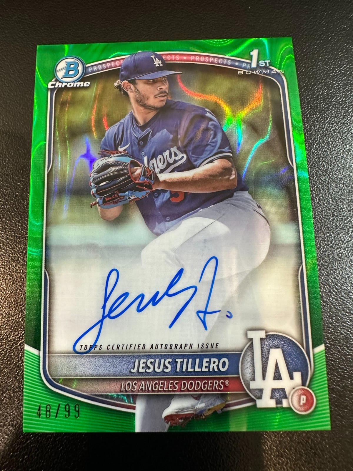 2025 BOWMAN CHROME Jesus Tillero Green Lava Refractor Auto /99 Dodgers CPA-JT