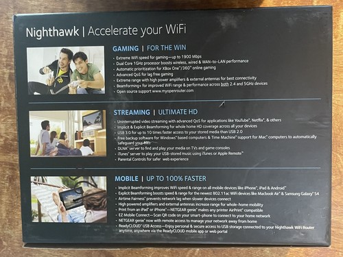 NETGEAR - Nighthawk AC1900 Router WiFi - Czarny (R7000-100NAS) Open Box - Zdjęcie 2 z 4