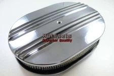 12" Oval Half Finned Polish Aluminum Air Cleaner Breather Retro Chevy Ford Mopar