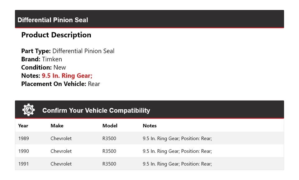For 1989-1991 Chevrolet R3500 Differential Pinion Seal Rear Timken 1990 - Image 2 of 4