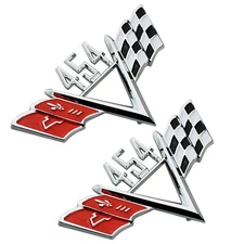 2x 454 Cross Flag Fender Emblem for 1960s Style Trim Chrome