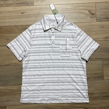 Goodfellow  Co Mens Short Sleeve Striped Polo Shirt Size XL White Navy Blue