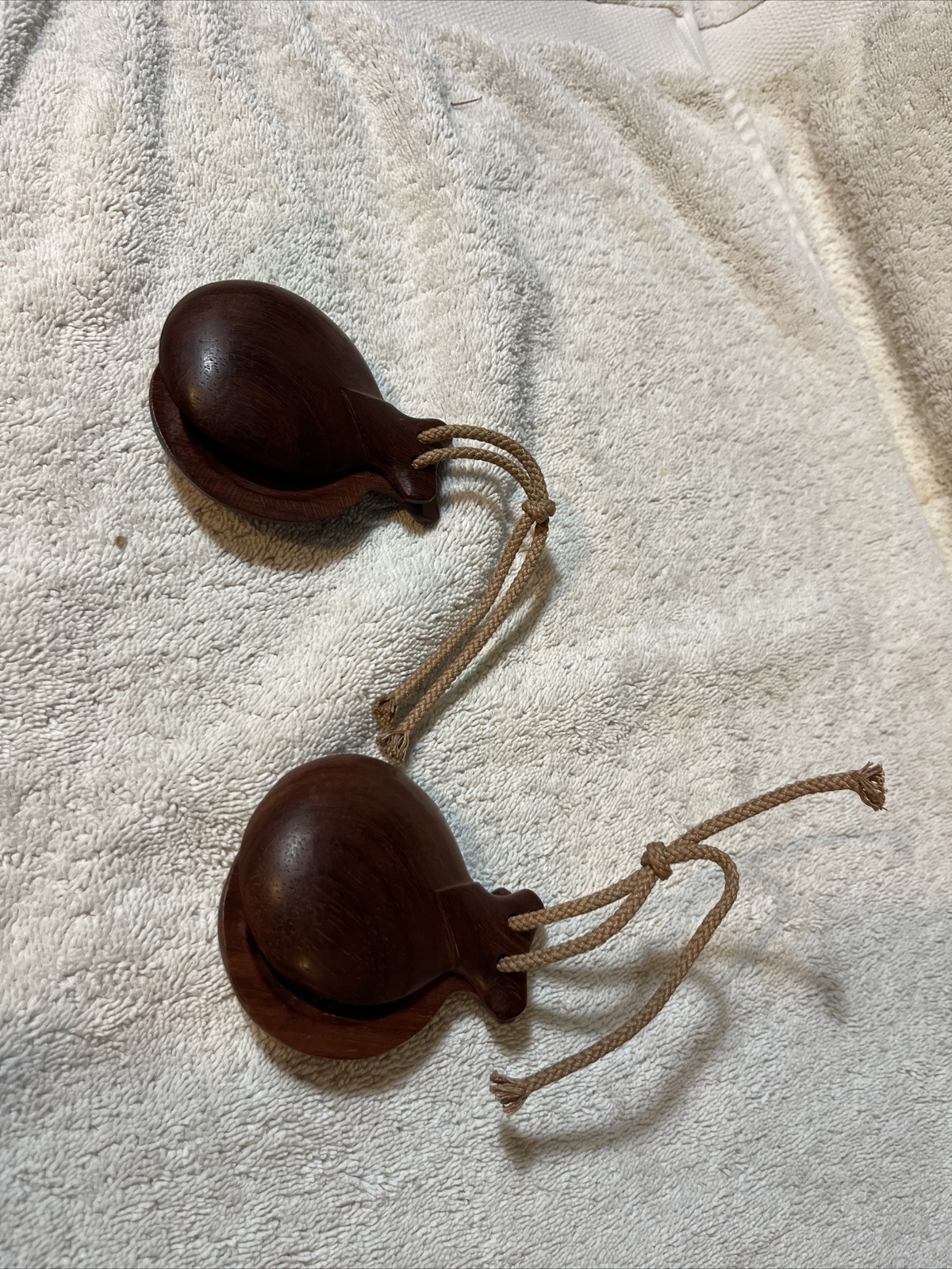 Dark Wood Music Palm Instrument Pair With Rope Nice Sound